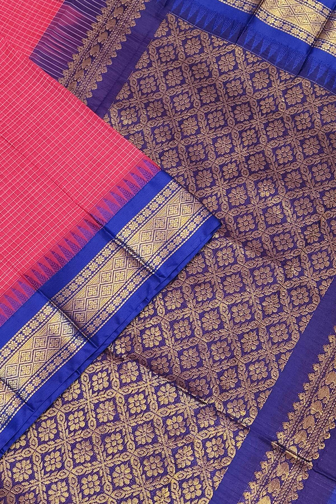 Gadwal cotton silk saree in self checks in pink