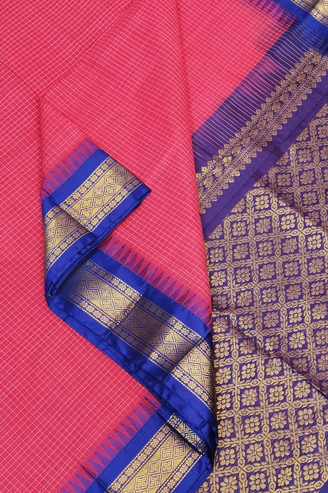 Gadwal cotton silk saree in self checks in pink