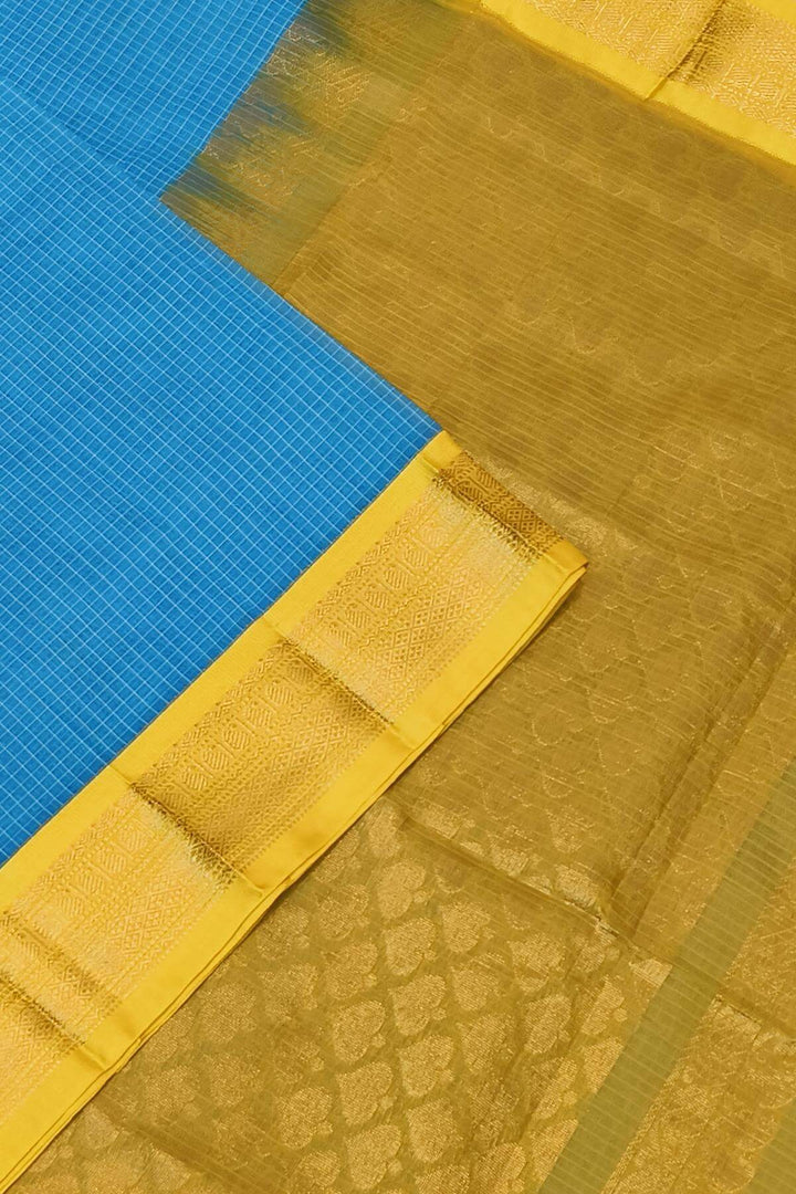 Gadwal cotton silk saree in self checks in sky blue