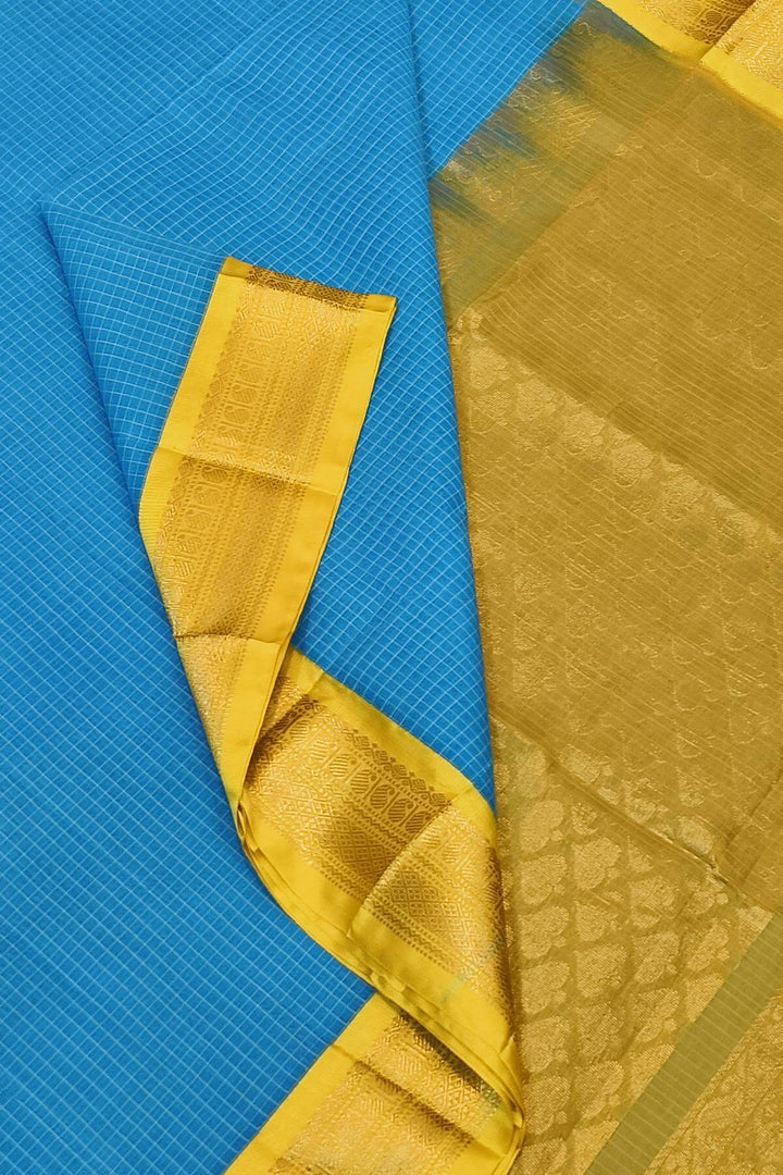 Gadwal cotton silk saree in self checks in sky blue