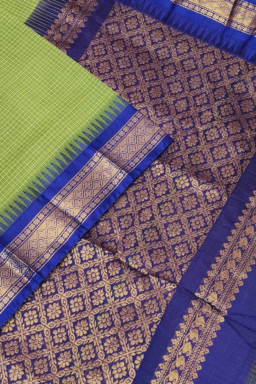 Gadwal cotton silk saree in self checks in salmon green