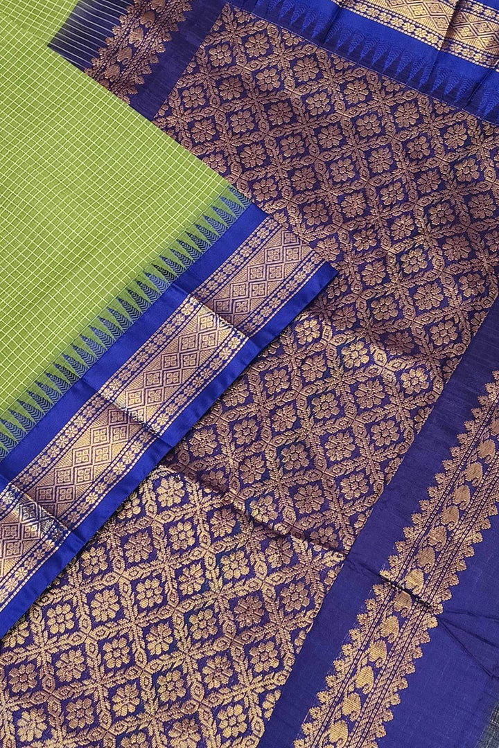 Gadwal cotton silk saree in self checks in salmon green