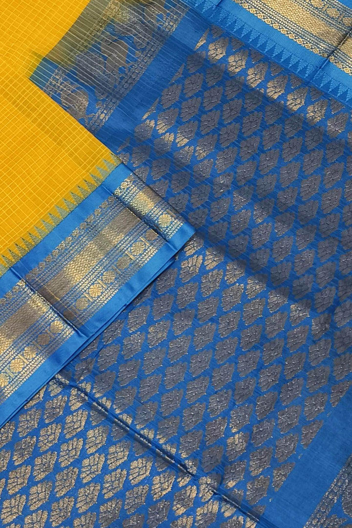 Gadwal cotton silk saree in self checks in yellow