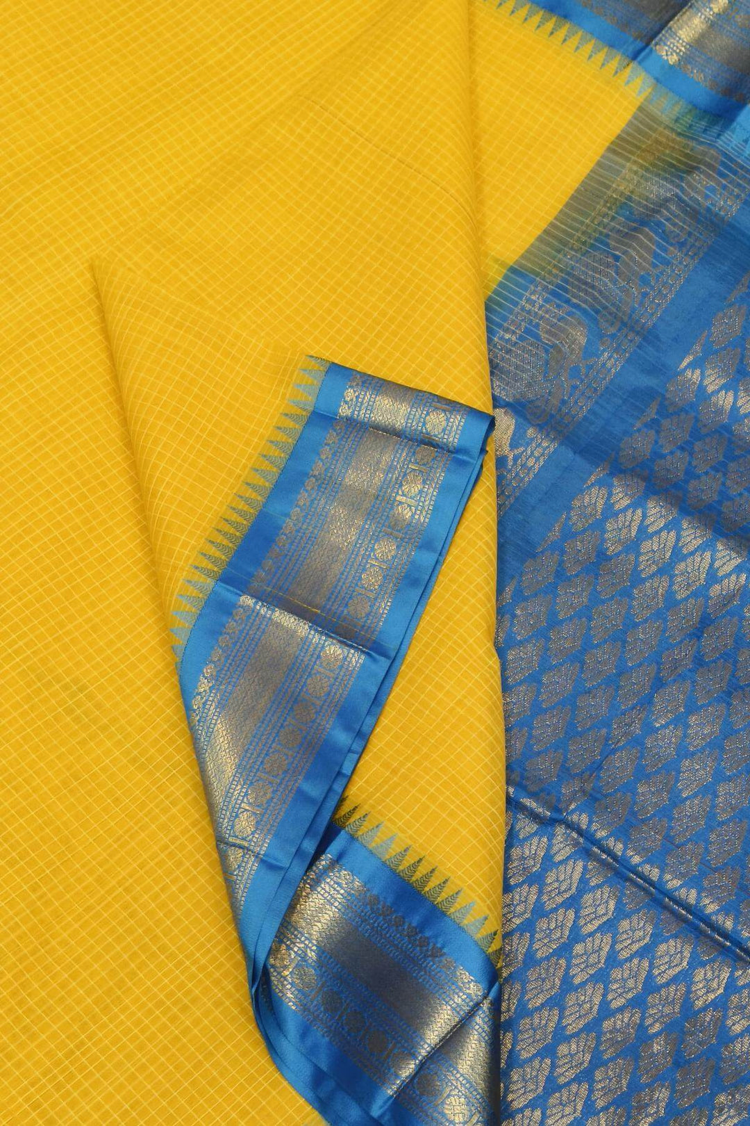 Gadwal cotton silk saree in self checks in yellow