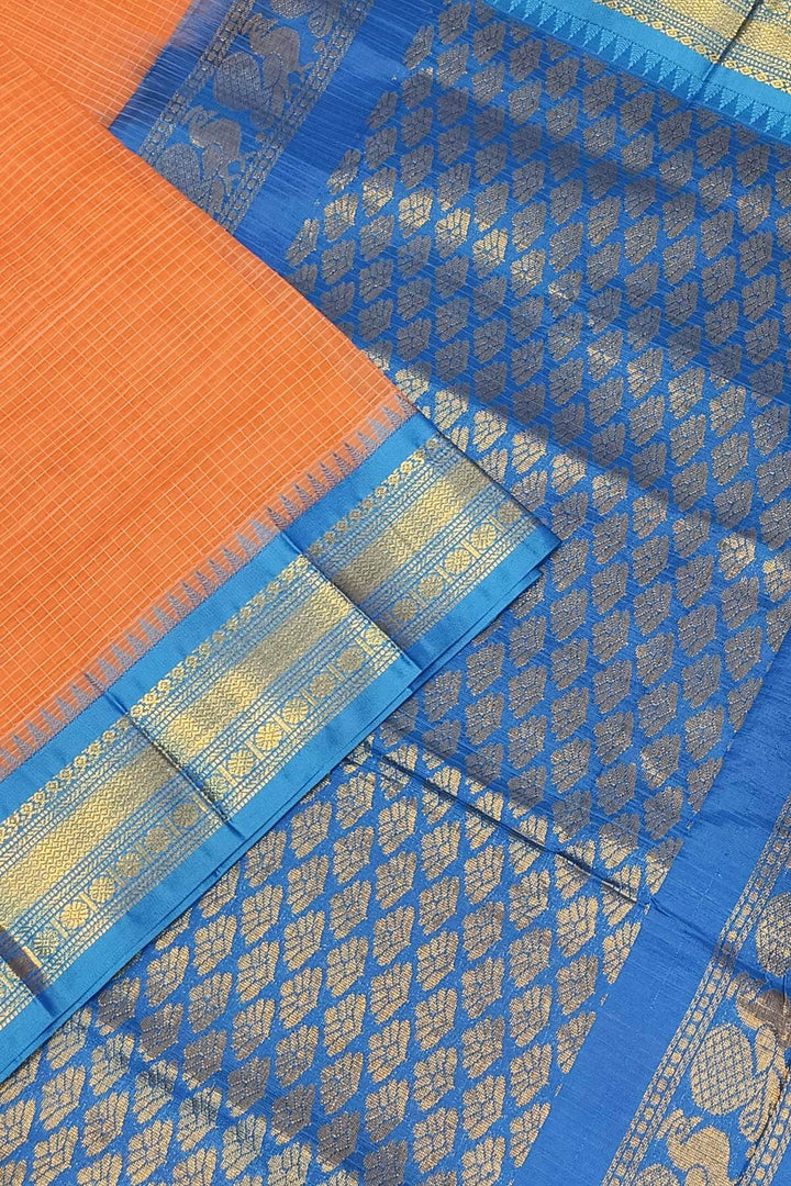 Gadwal cotton silk saree in self checks in peach