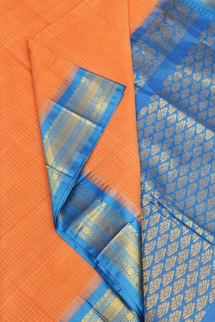 Gadwal cotton silk saree in self checks in peach