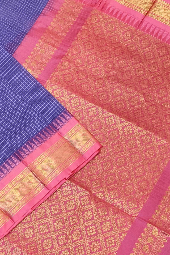Gadwal cotton silk saree in self checks in dark lavender