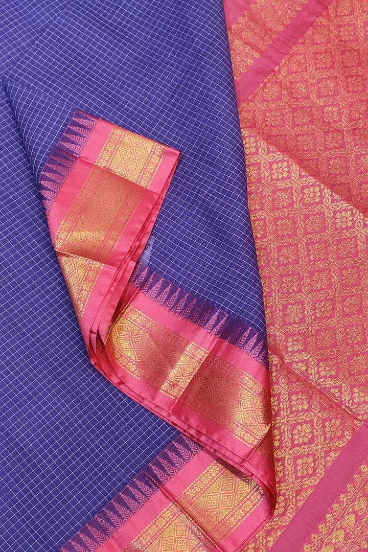 Gadwal cotton silk saree in self checks in dark lavender