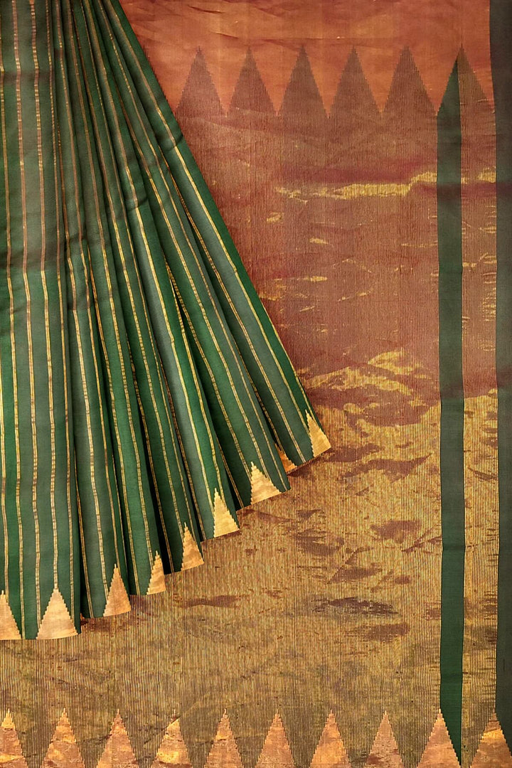 Gadwal pure silk saree in zari stripes in dark green