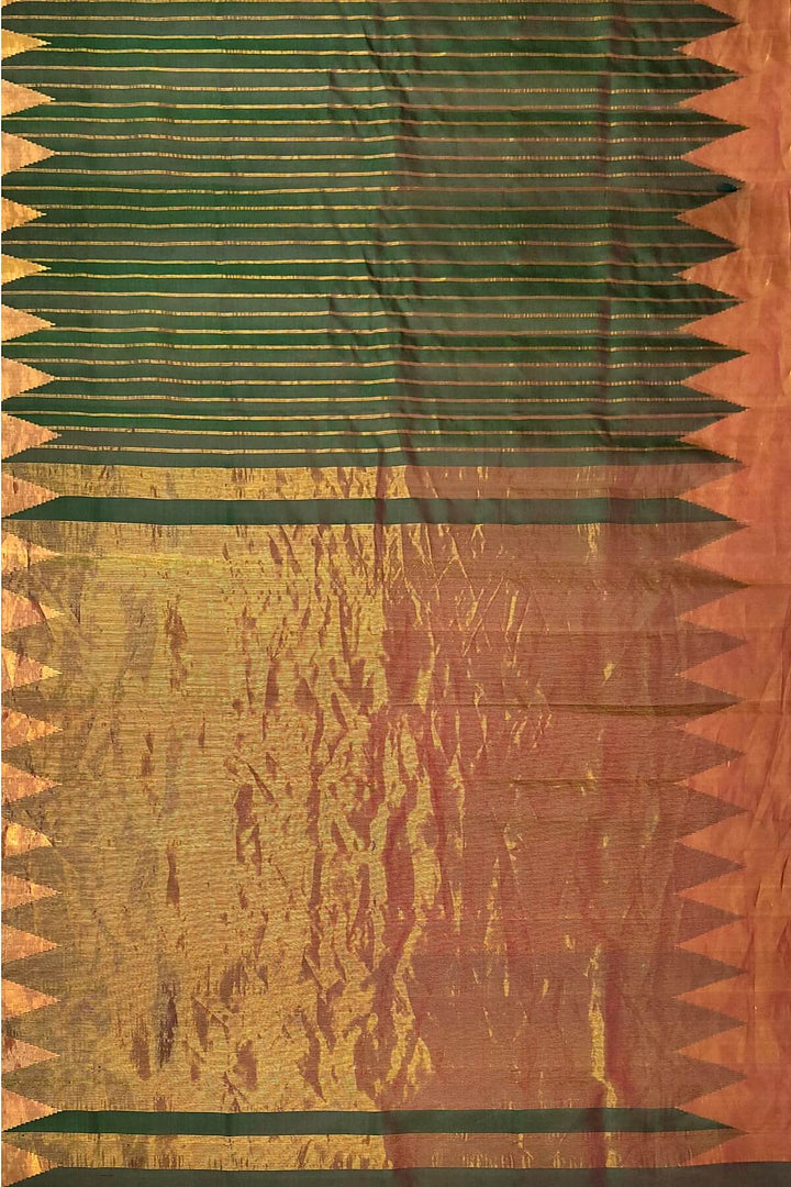 Gadwal pure silk saree in zari stripes in dark green