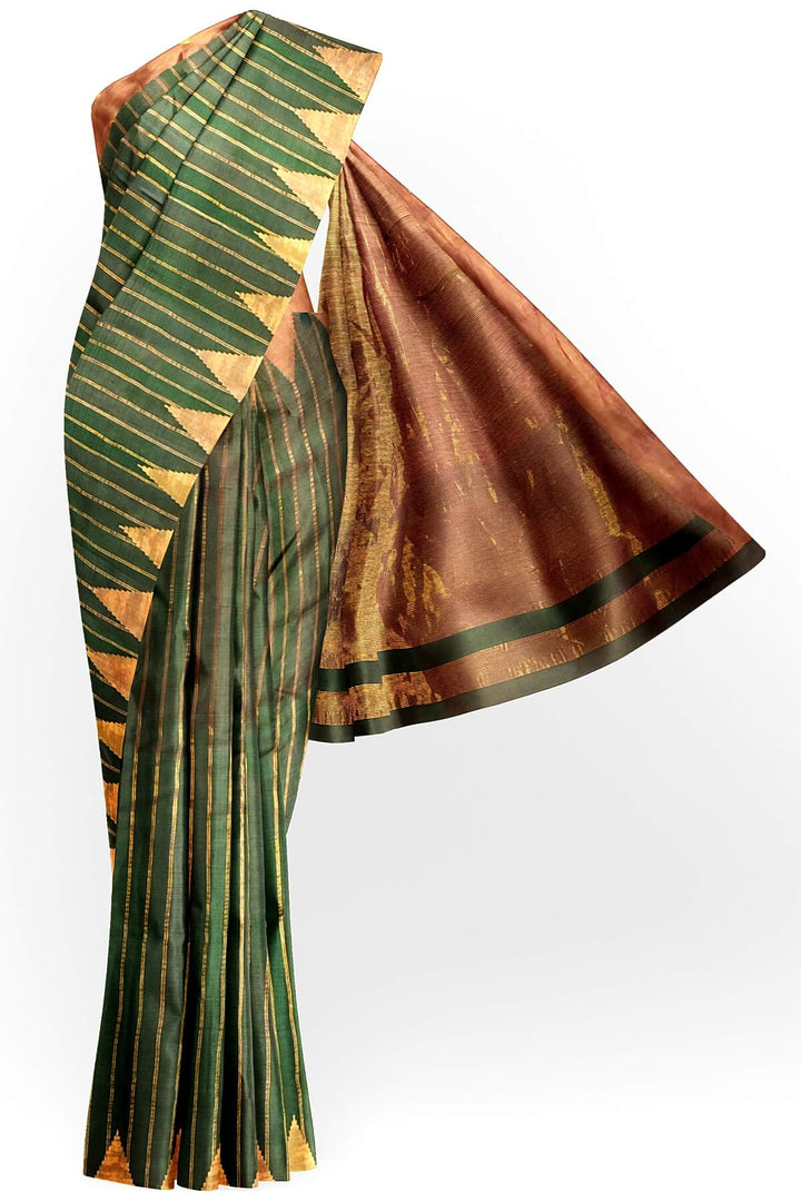 Gadwal pure silk saree in zari stripes in dark green