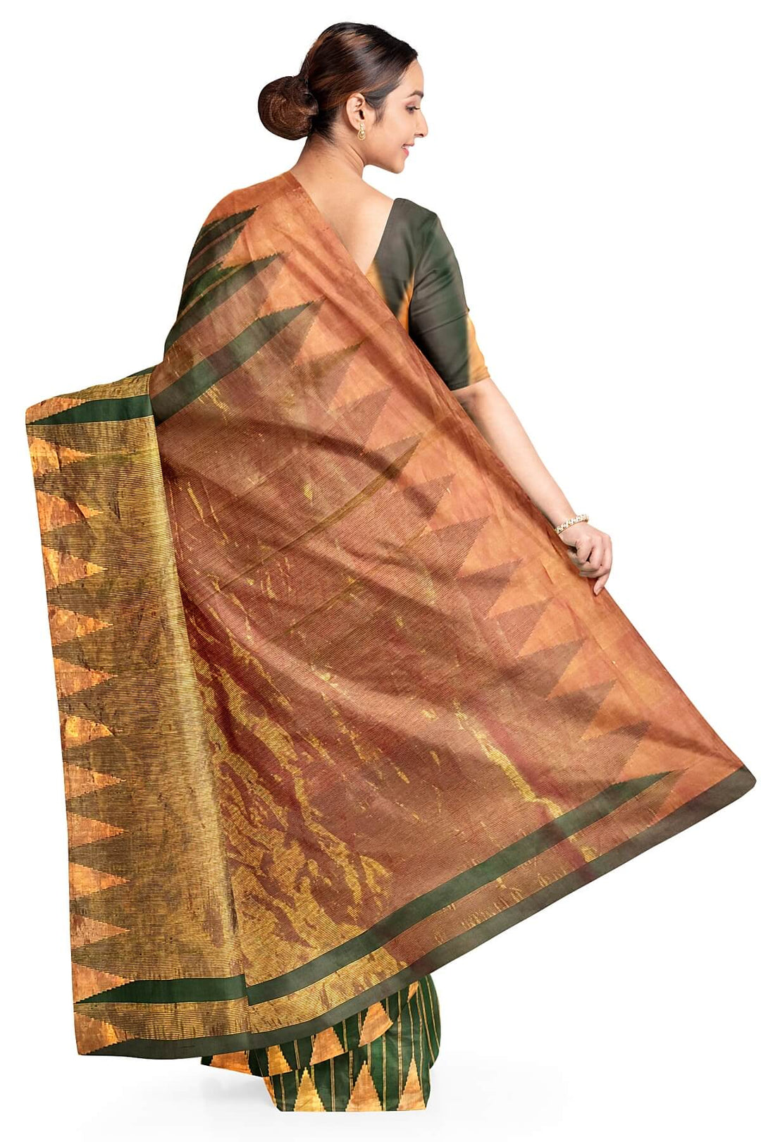 Gadwal pure silk saree in zari stripes in dark green