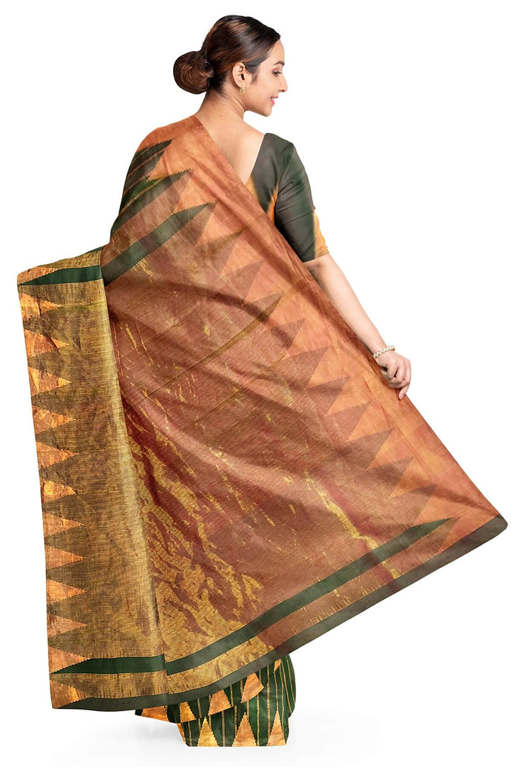 Gadwal pure silk saree in zari stripes in dark green