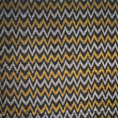 Handwoven Ikat pure silk fabric in black in zig zag pattern in dupion finish