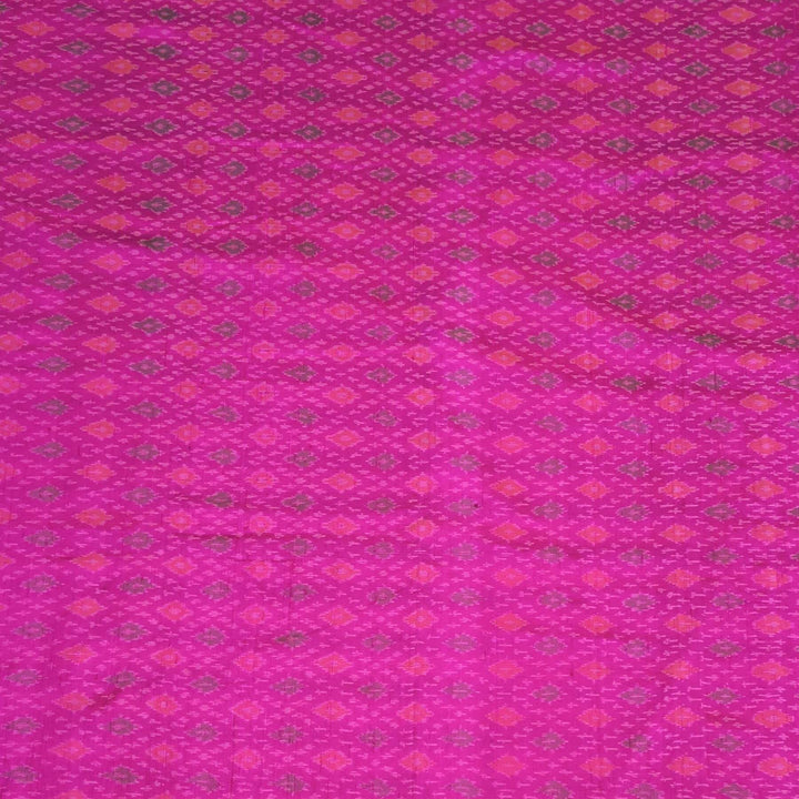 Handwoven Ikkat pure silk   fabric in dupioni finish in pink.