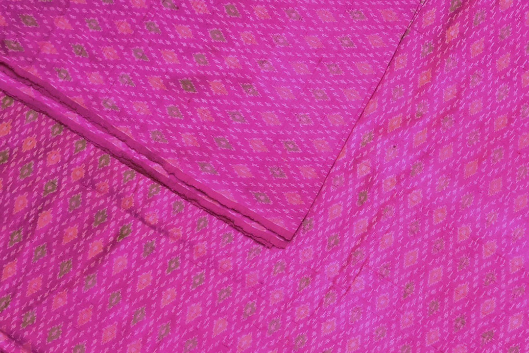 Handwoven Ikkat pure silk   fabric in dupioni finish in pink.