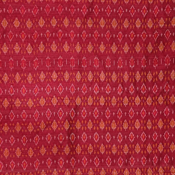 Handwoven Ikat pure silk fabric in  maroon in dupion finish