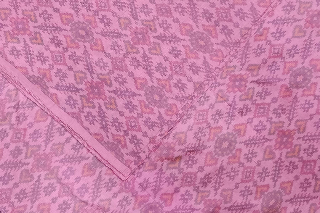 Handwoven Ikat pure silk fabric in pink in dupion finish