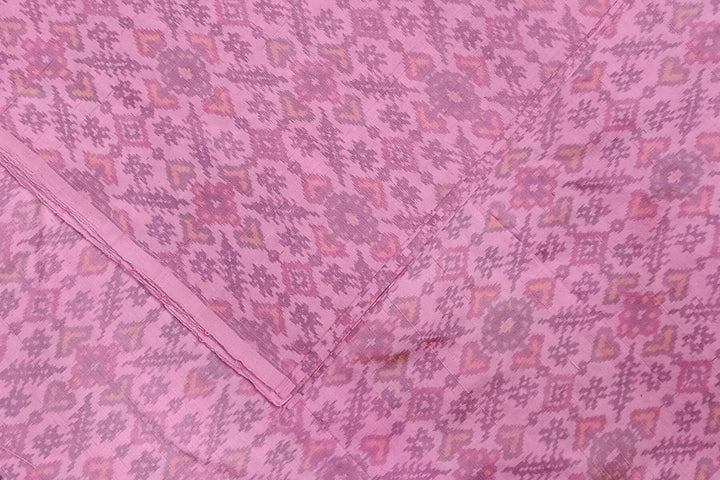 Handwoven Ikat pure silk fabric in pink in dupion finish