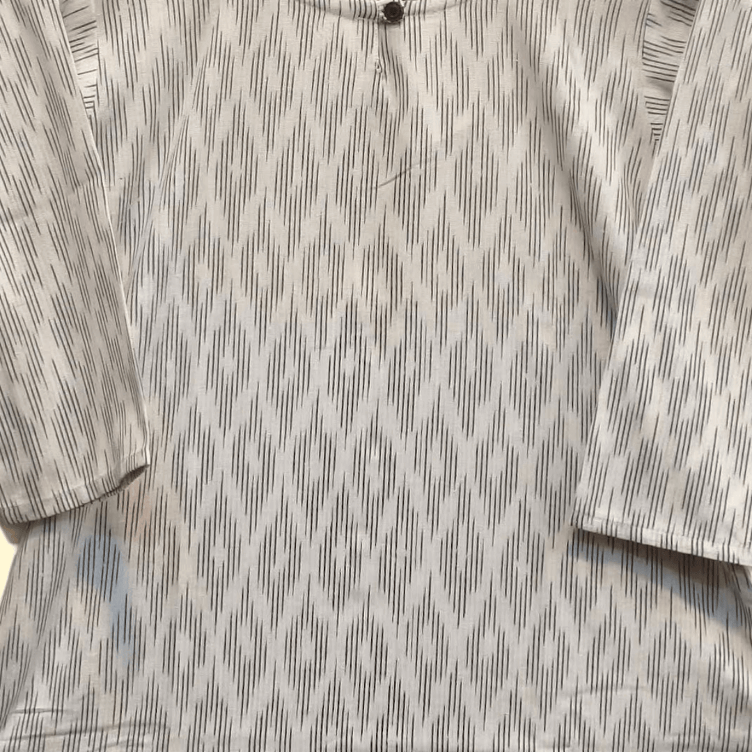 Handwoven ikat cotton kurti in straight cut in white