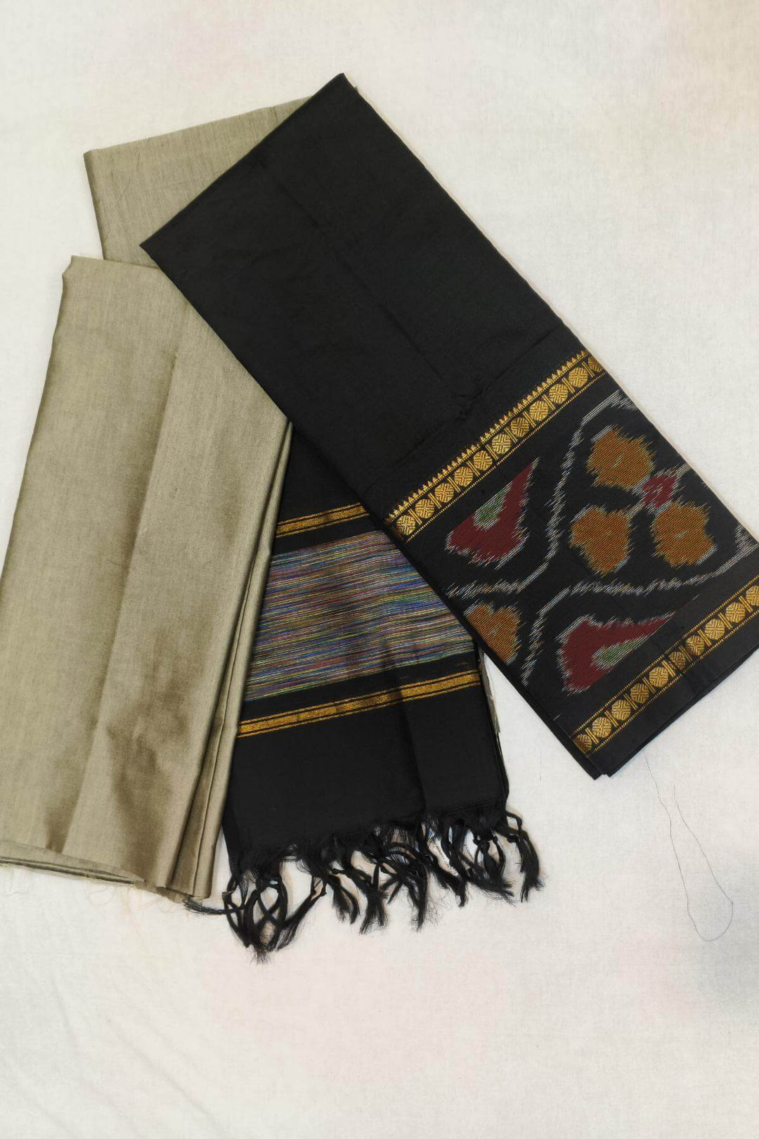 Handloom ikat silk cotton salwar suit material in black