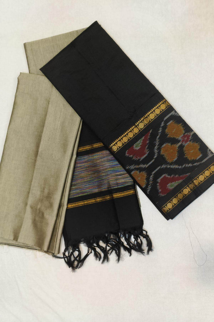 Handloom ikat silk cotton salwar suit material in black