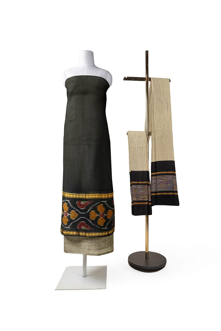 Handloom ikat silk cotton salwar suit material in black