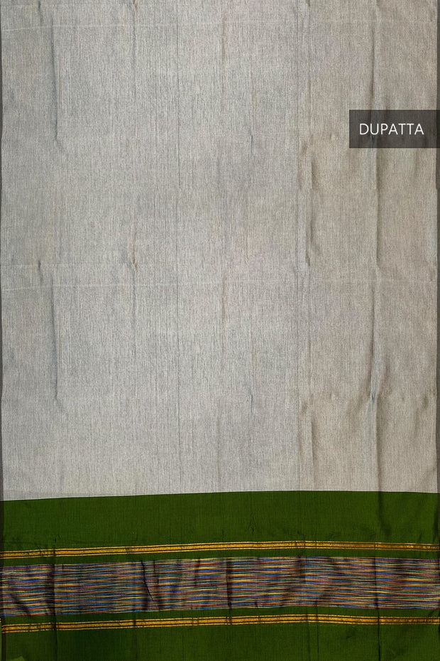 Handloom ikat silk cotton salwar suit material in mehndi green