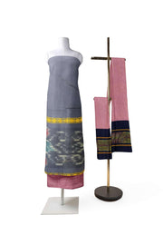 Handloom ikat silk cotton salwar suit material in navy blue