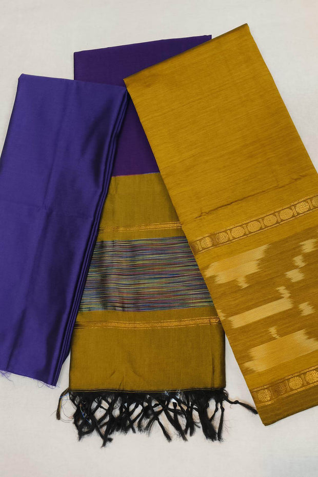 Handloom ikat silk cotton salwar suit material in mustard