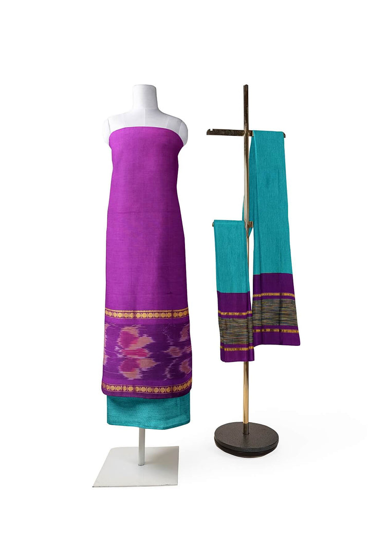 Handloom ikat silk cotton salwar suit material in purple