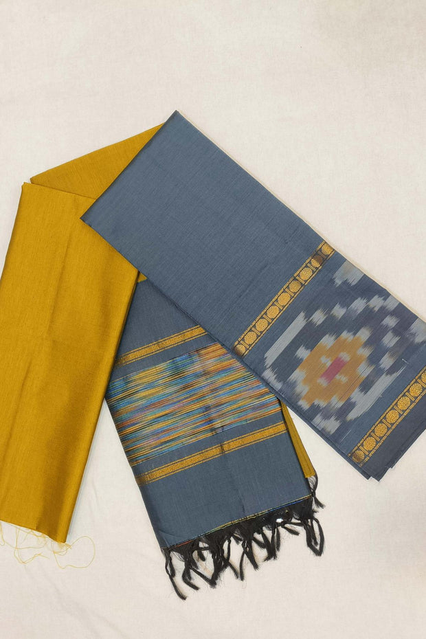 Handloom ikat silk cotton salwar suit material in bluish grey
