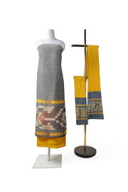 Handloom ikat silk cotton salwar suit material in bluish grey