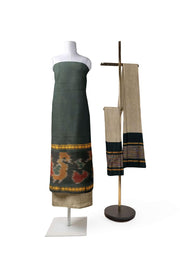 Handloom ikat silk cotton salwar suit material in bottle green