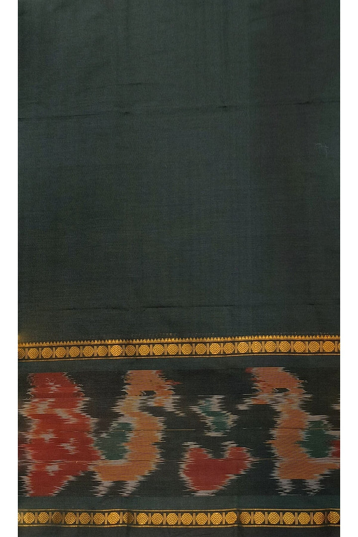 Handloom ikat silk cotton salwar suit material in bottle green