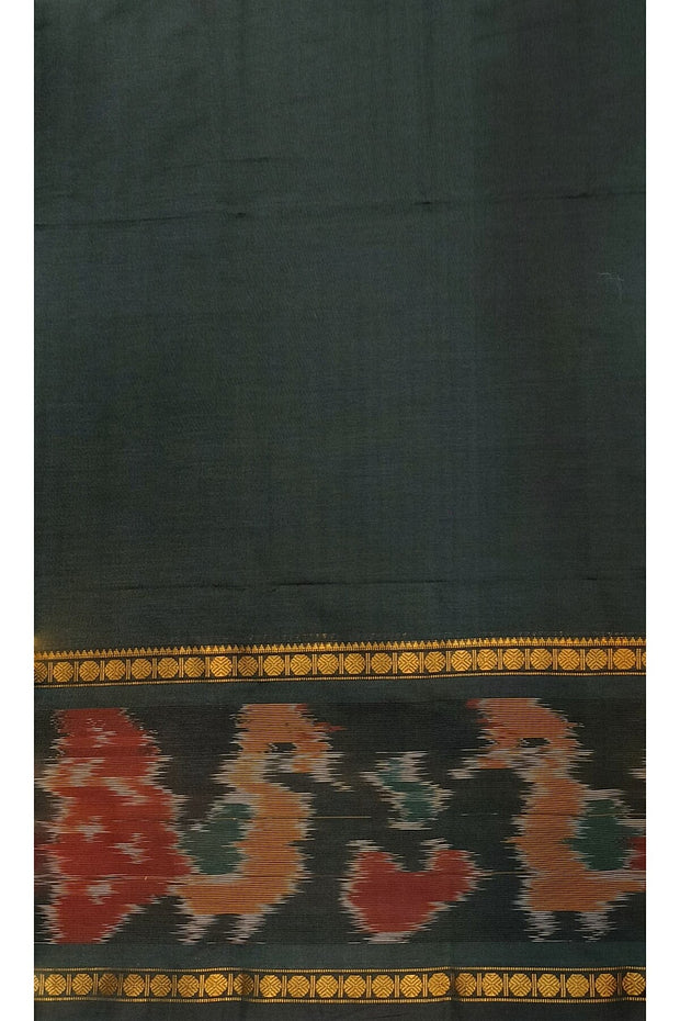 Handloom ikat silk cotton salwar suit material in bottle green