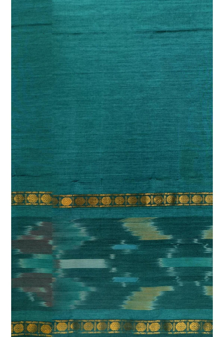 Handloom ikat silk cotton salwar suit material in teal blue