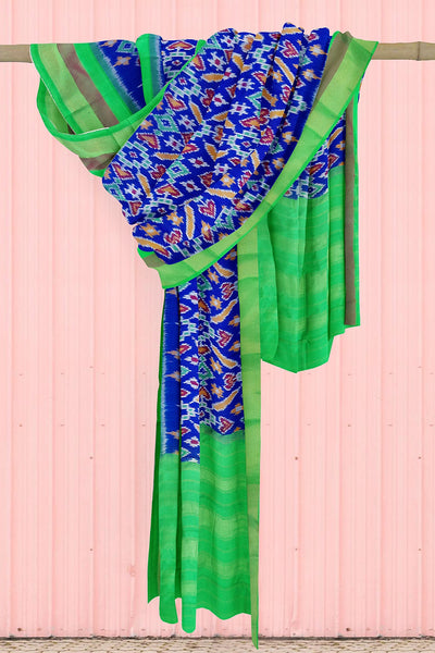 Handwoven Ikat pure silk dupatta in blue in pan bhat pattern