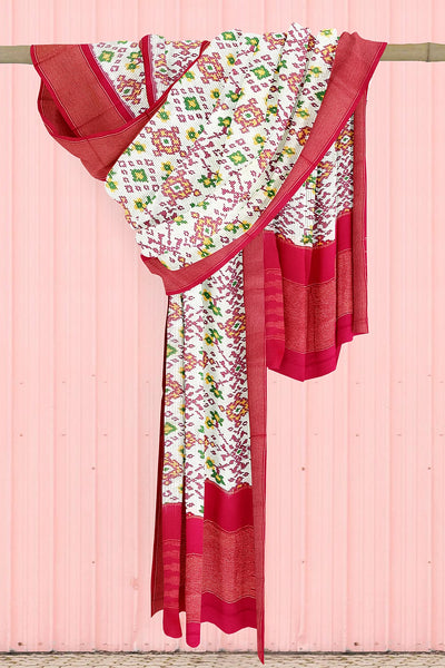 Handwoven Ikkat pure silk dupatta in off white in navratan pattern