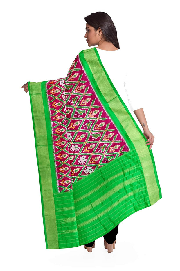 Handwoven Ikat pure silk dupatta in pink in narikunj pattern