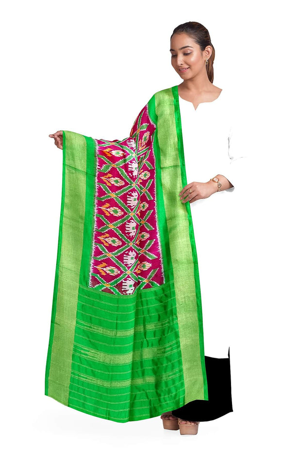 Handwoven Ikat pure silk dupatta in pink in narikunj pattern