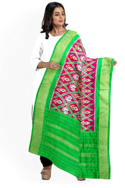 Handwoven Ikat pure silk dupatta in pink in narikunj pattern