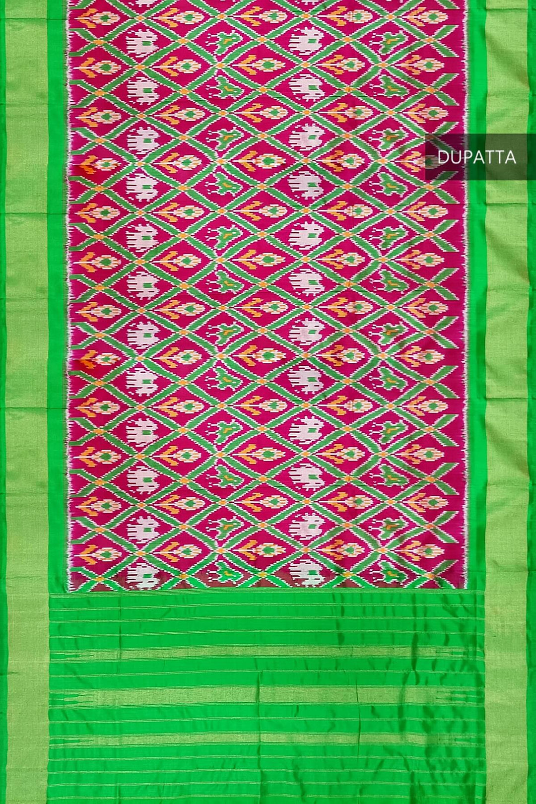 Handwoven Ikat pure silk dupatta in pink in narikunj pattern