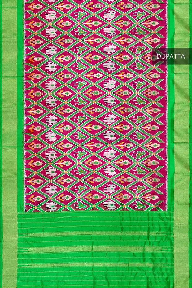 Handwoven Ikat pure silk dupatta in pink in narikunj pattern