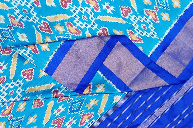 Handwoven Ikat pure silk dupatta in blue in pan bhat pattern