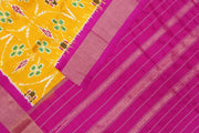 Handwoven ikat pure silk dupatta in  yellow  in pan bhat  pattern