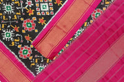 Handwoven ikat pure silk dupatta in black in navratan pattern