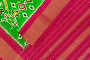 Handwoven ikat pure silk dupatta in green in pan bhat pattern