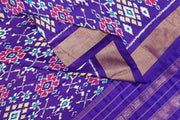 Handwoven ikat pure silk dupatta in violet in navratan pattern