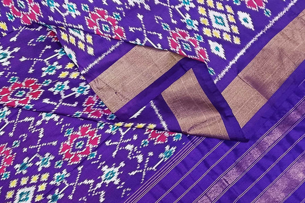 Handwoven ikat pure silk dupatta in violet in navratan pattern